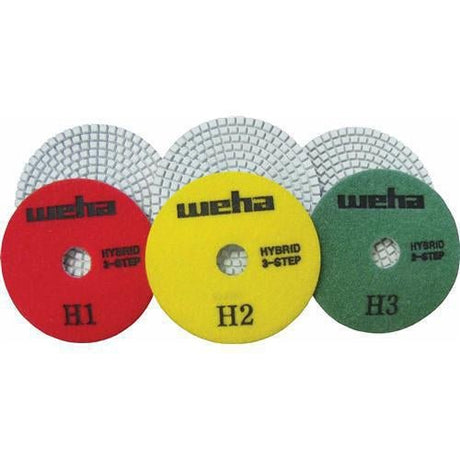 4" Weha 3 Step Hybrid Diamond Polishing Pad Set of 3 Weha