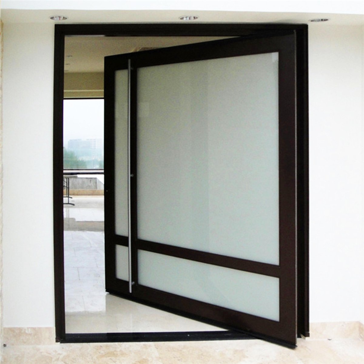 Koi Frosted Pivot Door - Custom Iron Door Pros