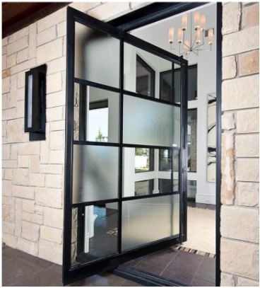 Modern Multi Pane Glass Pivot Door - Custom Iron Door Pros