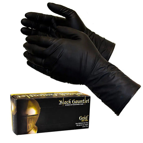 ShuBee Black Gauntlet Gold Edition Black Nitrile Gloves D SB NG BGGE XL