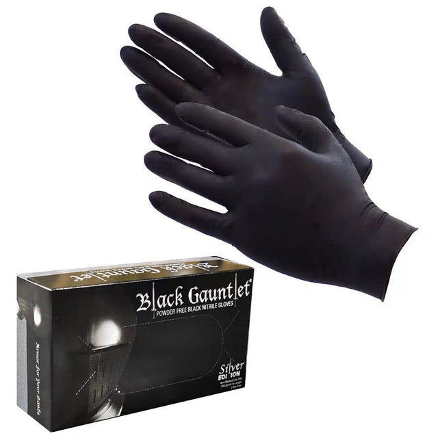 ShuBee Black Gauntlet Silver Edition Black Nitrile Gloves D SB NGB PF XL