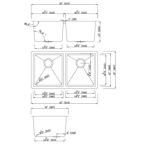 18g Micro Radius 50/50 Double Bowl Undermount Stainless Steel Kitchen Sink - Dakota Sinks