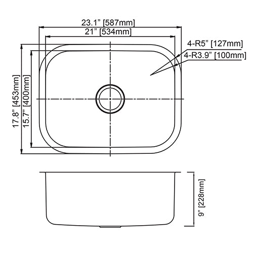 18g Standard Radius 23×18 Single Bowl Undermount Stainless Steel Kitchen Sink - Dakota Sinks