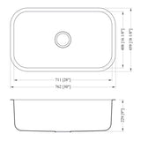 18g Standard Radius 30×18 Single Bowl Undermount Stainless Steel Kitchen Sink - Dakota Sinks