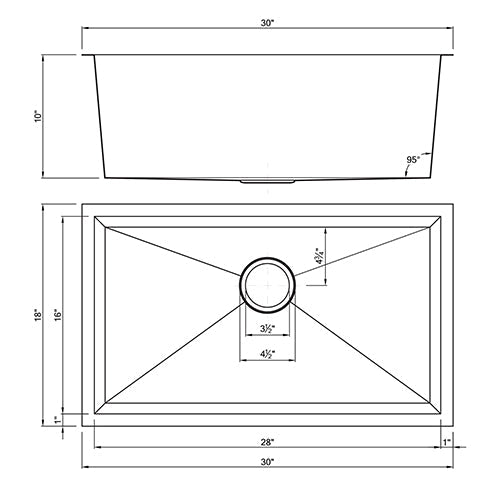 18g Zero Radius 30×18 Single Bowl Undermount Stainless Steel Kitchen Sink - Dakota Sinks