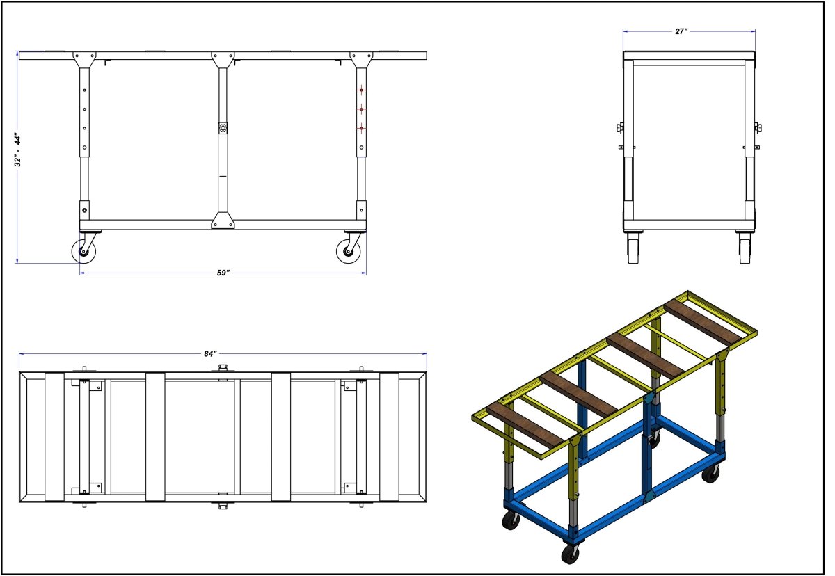 27" Adjustable Height Galvanized Fabrication Work Table with 4 Levelers / Stabilizers - Diamond Tool Store