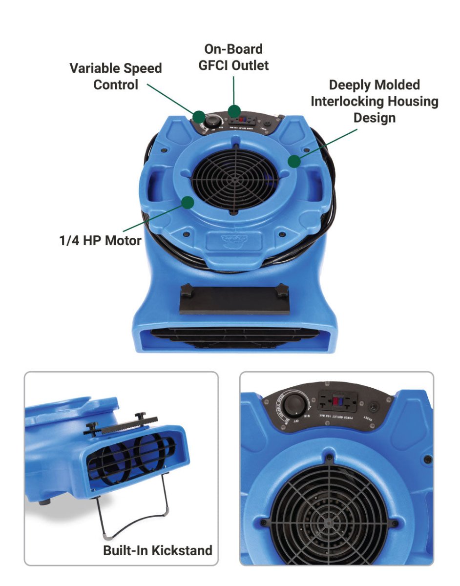 B-Air Air Mover | Variable Speed | 2.0 Amps | 950 CFM Air Mover Fan ...