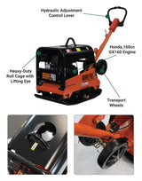 Brave Reversible Plate Compactor | 20 In. | Wheel Kit | Honda GX200 - Brave