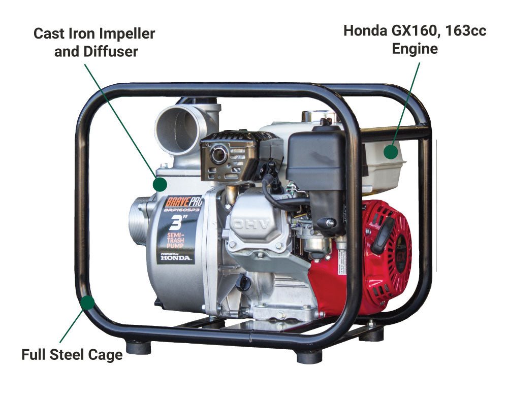 Brave Semi-Trash Pump | 3 In. | Honda GX160 - Brave