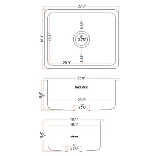 Dakota Sinks DSE-HC2318 Signature Elements Series 22 3/4 Inch Handmade Copper Single Bowl Undermount Kitchen Sink - Hammered Copper - Dakota Sinks