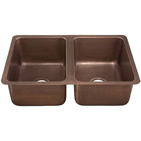 Dakota Sinks DSE-HC5050 Signature Elements Series 32 1/4 Inch 50/50 Handmade Copper Double Bowl Undermount Kitchen Sink - Hammered Copper - Dakota Sinks