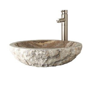 Dakota Sinks DSE-NSV00 Signature Elements Series 16 1/2 Inch Chiseled Polished Travertine Single Bowl Round Vessel Sink - Dakota Sinks