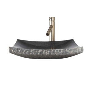 Dakota Sinks DSE-NSV02 Signature Elements Series 18 Inch Chiseled Polished Granite Curved Single Bowl Rectangle Bathroom Vessel Sink - Dakota Sinks