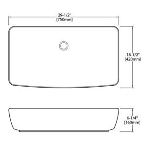 Dakota Sinks DSE-VCV05W Signature Elements Series 29 1/2 Inch Vitreous China Single Bowl Rectangle Bathroom Vessel Sink, White - Dakota Sinks