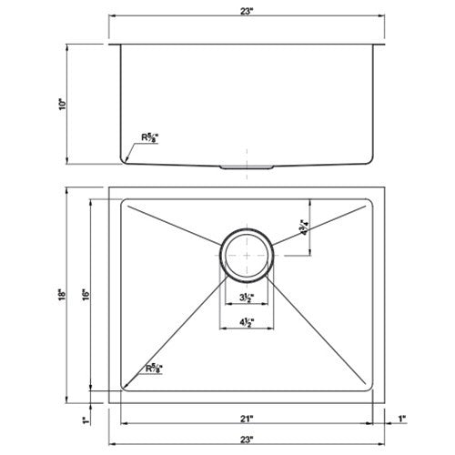 Dakota Sinks DSM-2318SV Signature M-Series 23 Inch Micro Radius Single Bowl Undermount Kitchen Sink with Bottom Grid, Silver - Dakota Sinks