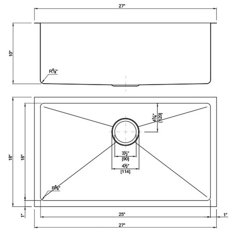 Dakota Sinks DSM-2718 Signature M-Series 27 Inch Micro Radius Single D-Bowl Undermount Kitchen Sink with Bottom Grid - Dakota Sinks