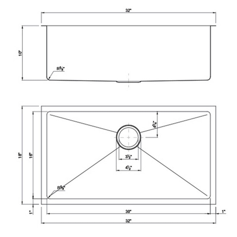 Dakota Sinks DSM-3218 Signature M-Series 32 Inch Micro Radius Single D-Bowl Undermount Kitchen Sink with Bottom Grid - Dakota Sinks