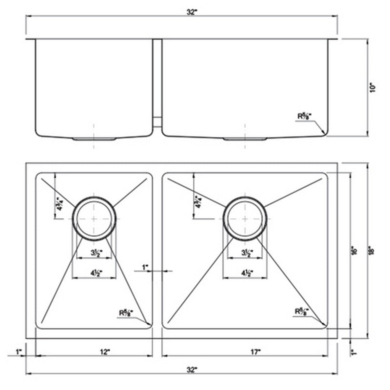 Dakota Sinks DSM-4060 Signature M-Series 32 Inch Micro Radius 40/60 Double Bowl Undermount Kitchen Sink with Bottom Grid - Diamond Tool Store