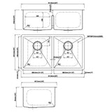 Dakota Sinks DSM-5050LD Signature M-Series 32 Inch Micro Radius 50/50 Low Divide Double Bowl Undermount Kitchen Sink with Bottom Grid - Dakota Sinks