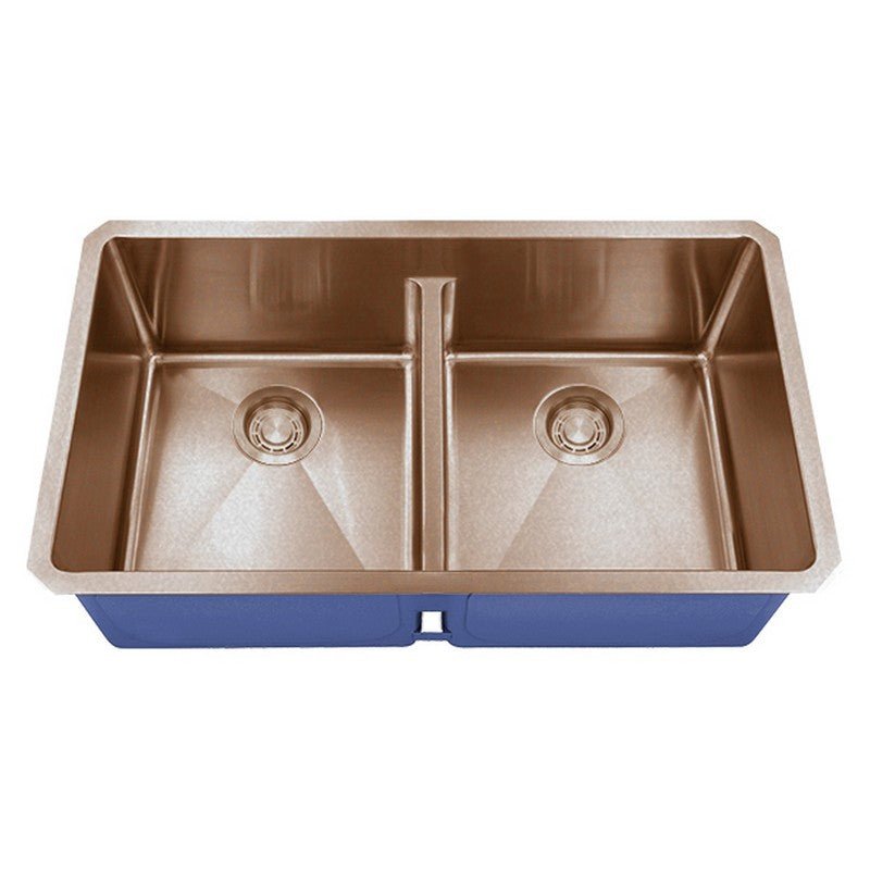 Dakota Sinks DSM-5050LD Signature M-Series 32 Inch Micro Radius 50/50 Low Divide Double Bowl Undermount Kitchen Sink with Bottom Grid - Dakota Sinks