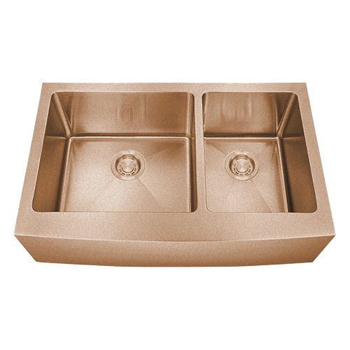 Dakota Sinks DSM-A6040 Signature M-Series 33 Inch Micro Radius 60/40 Double Bowl Apron Front Kitchen Sink with Bottom Grid - Dakota Sinks