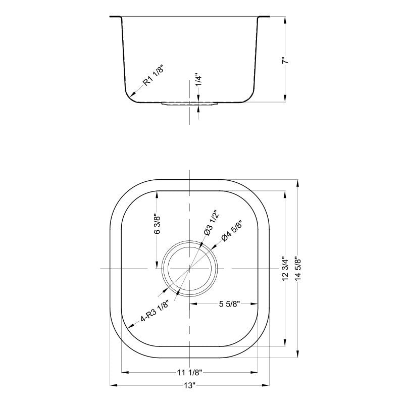 Dakota Sinks DSR-1513 Signature R-Series 14 1/2 Inch Standard Radius Single Bowl Undermount Stainless Steel Bar Sink with Bottom Grid - Dakota Sinks