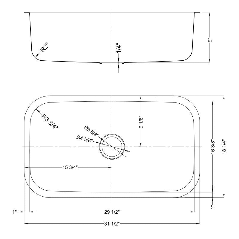 Dakota Sinks DSR-3218 Signature R-Series 31 1/2 Inch Standard Radius Single Bowl Undermount Stainless Steel Kitchen Sink with Bottom Grid - Satin Brushed Nickel - Dakota Sinks