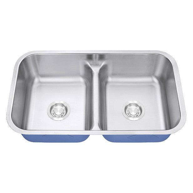 Dakota Sinks DSR-5050LD Signature R-Series 32 1/4 Inch Standard Radius 50/50 Low Divide Double Bowl Undermount Stainless Steel Kitchen Sink with Bottom Grid - Dakota Sinks