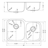 Dakota Sinks DSR-6040 Signature R-Series 32 Inch Standard Radius 60/40 Offset Double Bowl Undermount Stainless Steel Kitchen Sink with Bottom Grid - Dakota Sinks
