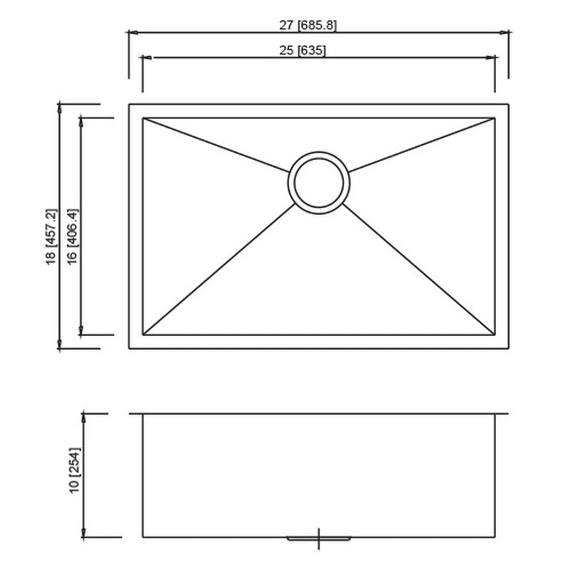 Dakota Sinks DSZ-2718 Signature Z-Series 27 Inch Zero Radius Single Bowl Undermount Stainless Steel Kitchen Sink with Bottom Grid - Dakota Sinks