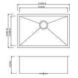 Dakota Sinks DSZ-2718 Signature Z-Series 27 Inch Zero Radius Single Bowl Undermount Stainless Steel Kitchen Sink with Bottom Grid - Dakota Sinks