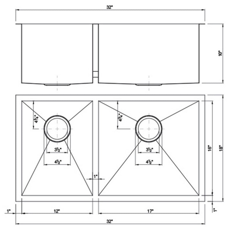 Dakota Sinks DSZ-4060 Signature Z-Series 32 Inch Zero Radius 40/60 Double Bowl Undermount Stainless Steel Kitchen Sink with Bottom Grid - Dakota Sinks