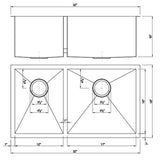 Dakota Sinks DSZ-4060 Signature Z-Series 32 Inch Zero Radius 40/60 Double Bowl Undermount Stainless Steel Kitchen Sink with Bottom Grid - Dakota Sinks