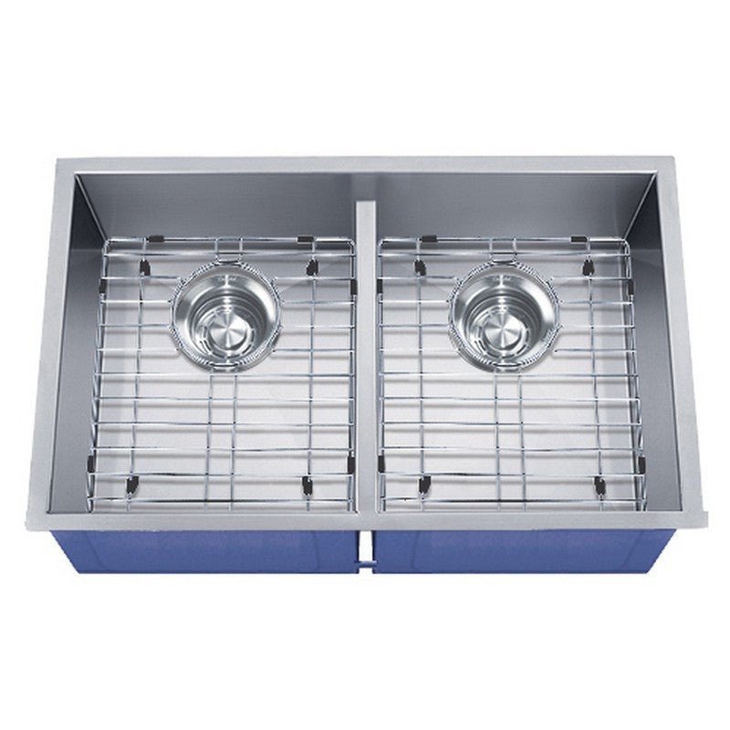 Dakota Sinks DSZ-5050LD Signature Z-Series 32 Inch Zero Radius 50/50 Low Divide Double Bowl Undermount Stainless Steel Kitchen Sink with Bottom Grid - Dakota Sinks