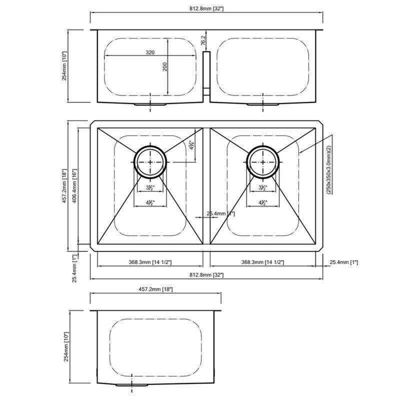 Dakota Sinks DSZ-5050LD Signature Z-Series 32 Inch Zero Radius 50/50 Low Divide Double Bowl Undermount Stainless Steel Kitchen Sink with Bottom Grid - Dakota Sinks