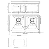 Dakota Sinks DSZ-5050LD Signature Z-Series 32 Inch Zero Radius 50/50 Low Divide Double Bowl Undermount Stainless Steel Kitchen Sink with Bottom Grid - Dakota Sinks