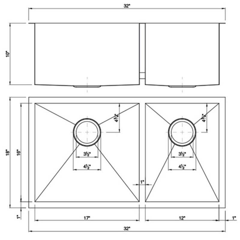 Dakota Sinks DSZ-6040 Signature Z-Series 32 Inch Zero Radius 60/40 Double Bowl Undermount Stainless Steel Kitchen Sink with Bottom Grid - Dakota Sinks