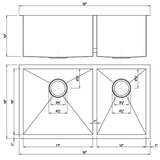 Dakota Sinks DSZ-6040 Signature Z-Series 32 Inch Zero Radius 60/40 Double Bowl Undermount Stainless Steel Kitchen Sink with Bottom Grid - Dakota Sinks