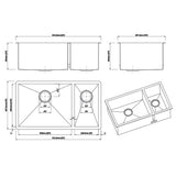 Dakota Sinks DSZ-7030 Signature Z-Series 32 Inch Zero Radius 70/30 Double Bowl Undermount Stainless Steel Kitchen Sink with Bottom Grid - Dakota Sinks