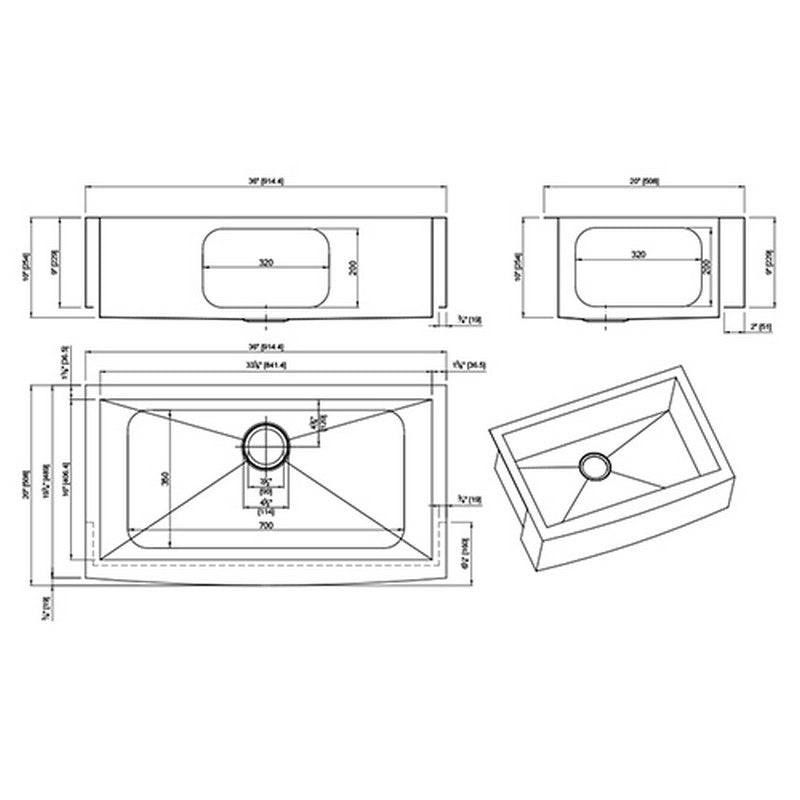 Dakota Sinks DSZ-A3620 Signature Z-Series 36 Inch Zero Radius Single Bowl Apron Front Stainless Steel Kitchen Sink with Bottom Grid - Dakota Sinks