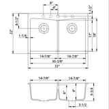 Dakota Sinks GSE-QC5050-W Builders Elements Series 33 Inch Quartz Composite 50/50 Low Divide Double Bowl Undermount Kitchen Sink - Dakota Sinks