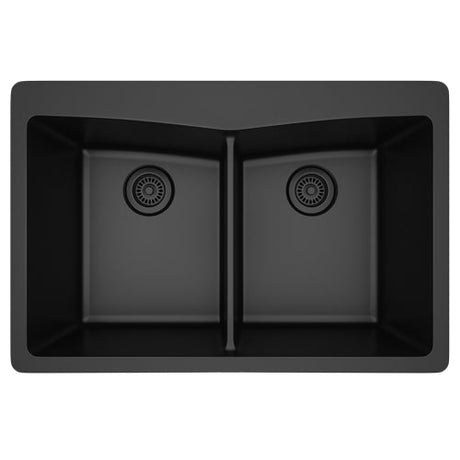 Dakota Sinks GSE-QC5050-W Builders Elements Series 33 Inch Quartz Composite 50/50 Low Divide Double Bowl Undermount Kitchen Sink - Dakota Sinks