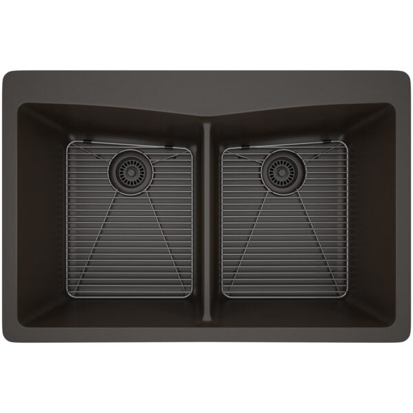 Dakota Sinks GSE-QC5050-W Builders Elements Series 33 Inch Quartz Composite 50/50 Low Divide Double Bowl Undermount Kitchen Sink - Dakota Sinks