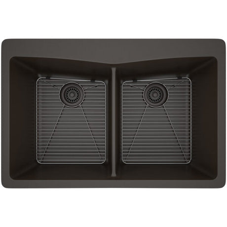 Dakota Sinks GSE-QC5050-W Builders Elements Series 33 Inch Quartz Composite 50/50 Low Divide Double Bowl Undermount Kitchen Sink - Dakota Sinks