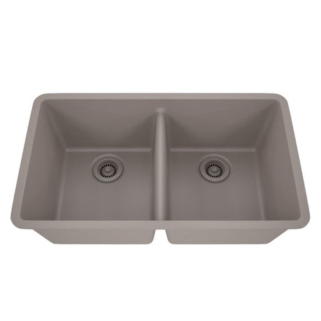 Dakota Sinks GSE-QC5050LD-BE Builders Elements Series 32 Inch Quartz Composite 50/50 Low Divide Double Bowl Undermount Kitchen Sink - Dakota Sinks