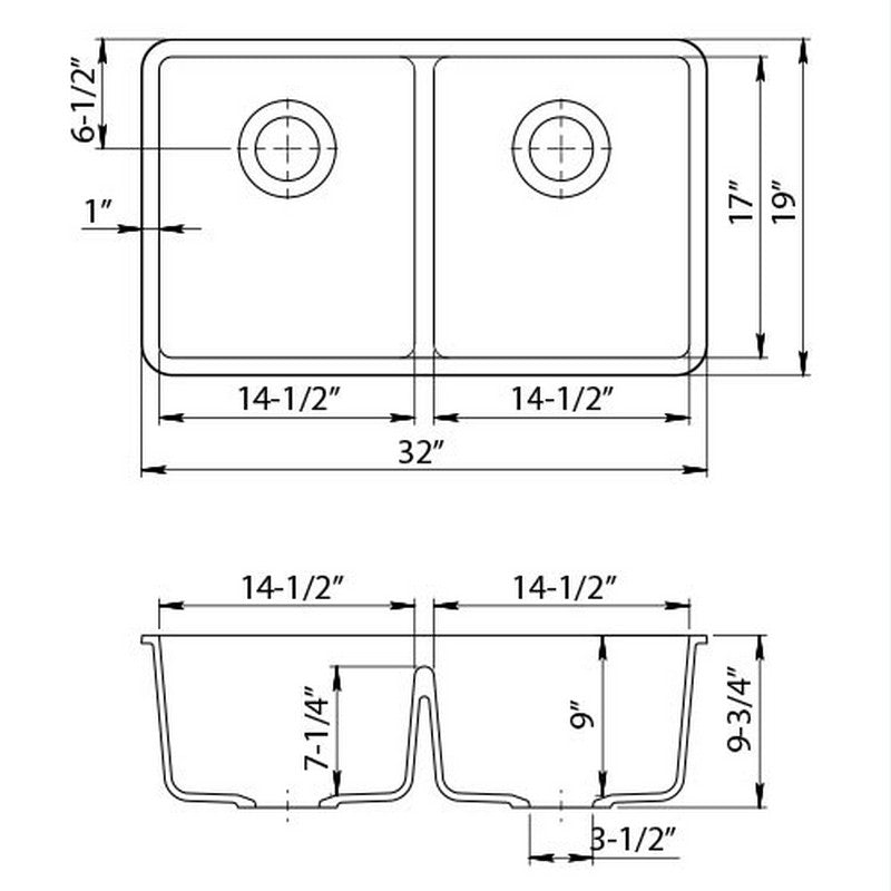 Dakota Sinks GSE-QC5050LD-BE Builders Elements Series 32 Inch Quartz Composite 50/50 Low Divide Double Bowl Undermount Kitchen Sink - Dakota Sinks