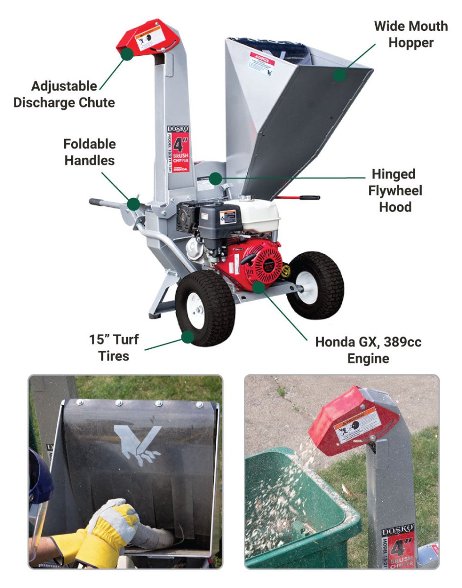 Dosko Brush Chipper | 4 In. | Honda GX390 - Dosko