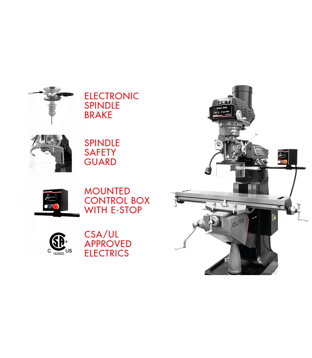 EVS-949 Mill with 2-Axis ACU-RITE 203 DRO and Servo X, Y, Z-Axis Powerfeeds - Jet