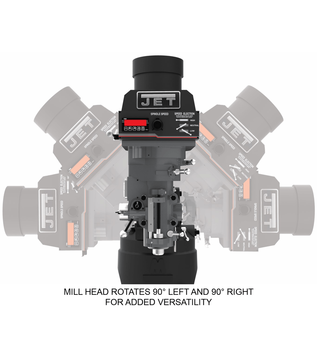 EVS-949 Mill with 2-Axis ACU-RITE 203 DRO and Servo X, Y, Z-Axis Powerfeeds - Jet