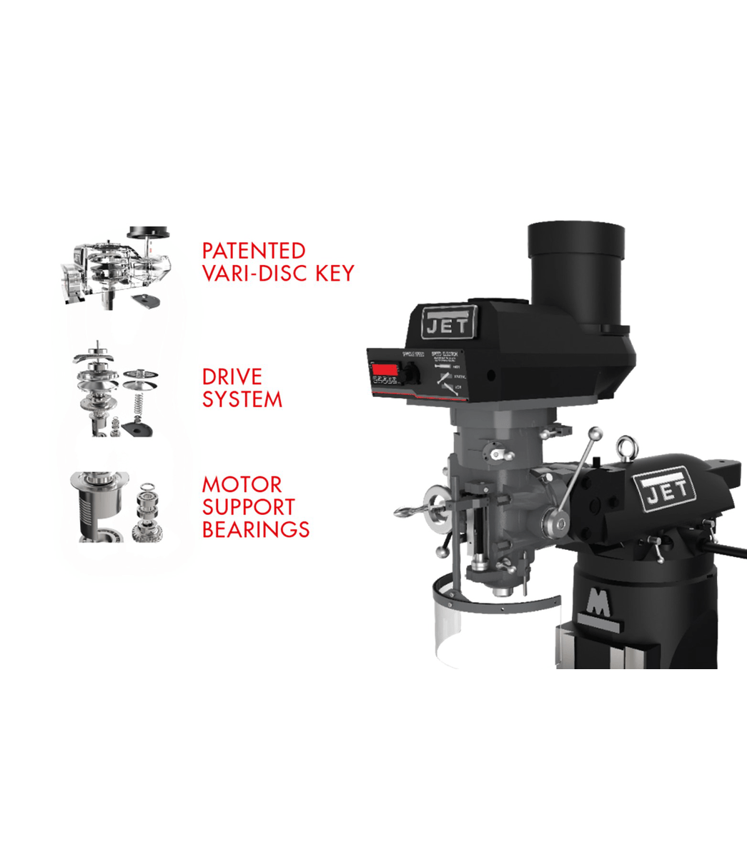 EVS-949 Mill with 2-Axis ACU-RITE 203 DRO and Servo X, Y, Z-Axis Powerfeeds - Jet